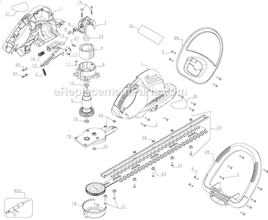 Page A Diagram and Parts List for HS1010 Type 1 Black and Decker Hedge Trimmer